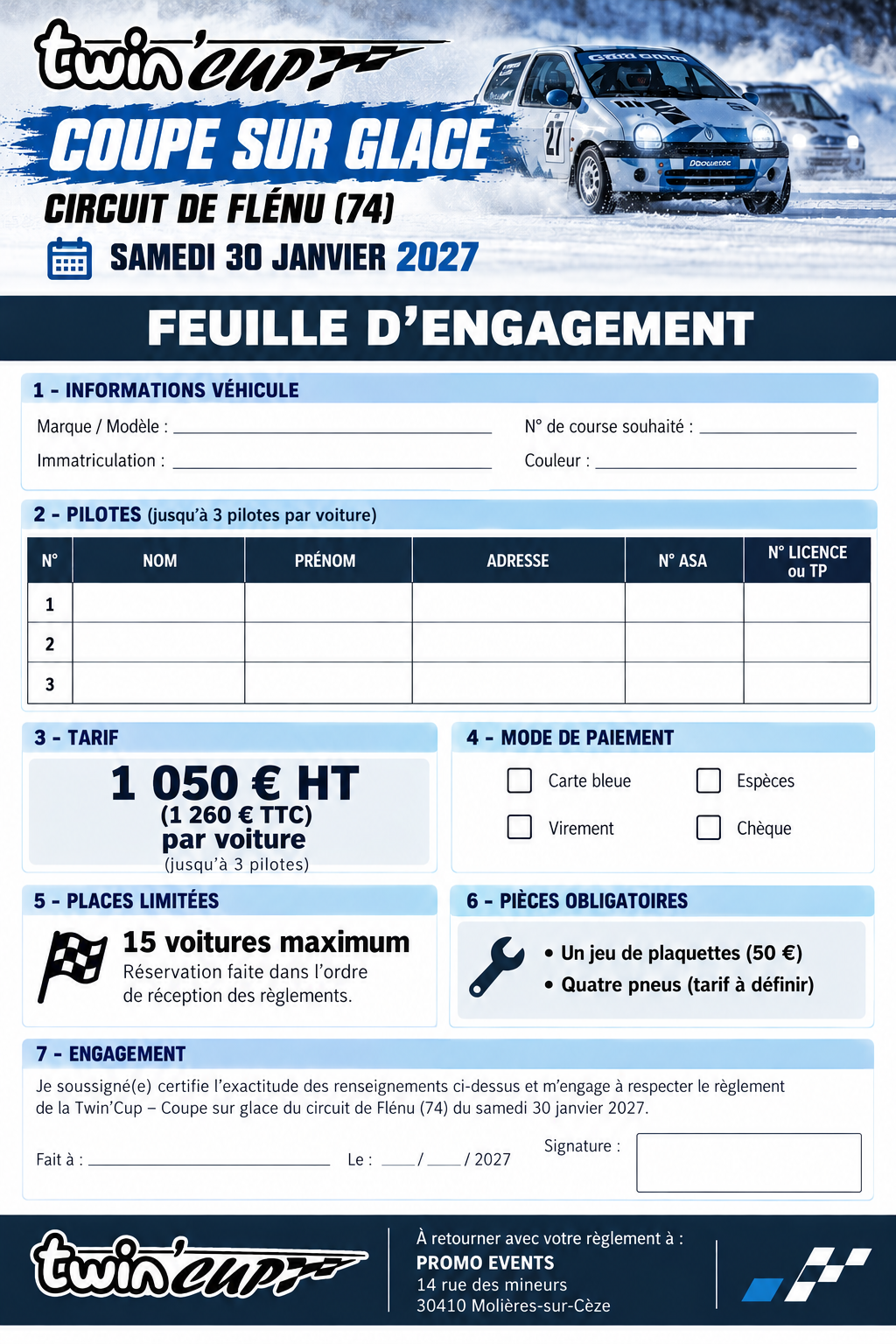 Feuille d'engagement Twin'Cup pour la Coupe sur glace du 30 janvier 2027